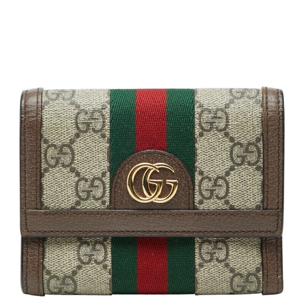 Gucci Ophidia GG Supreme Tri fold Wallet Beige Cream Multicolor Leather